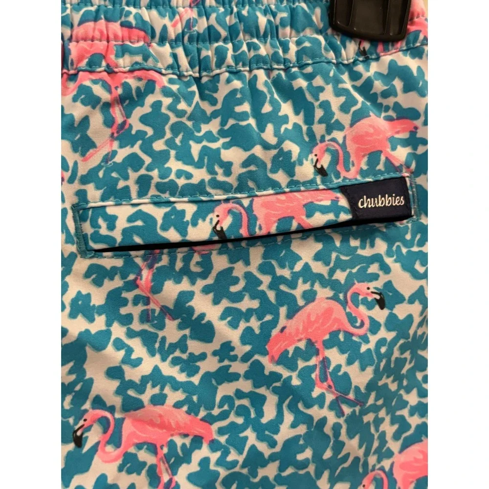 NWOT Chubbies Youth Swim Trunks Blue Pink Flamingo Print Size XS 6/7 Shorts